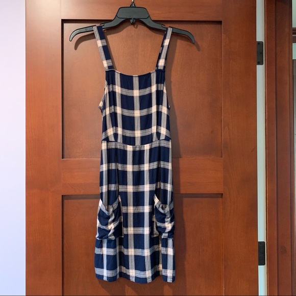 American Eagle Strappy Patch Pocket Plaid Navy Pink Dress - Picture 4 of 7